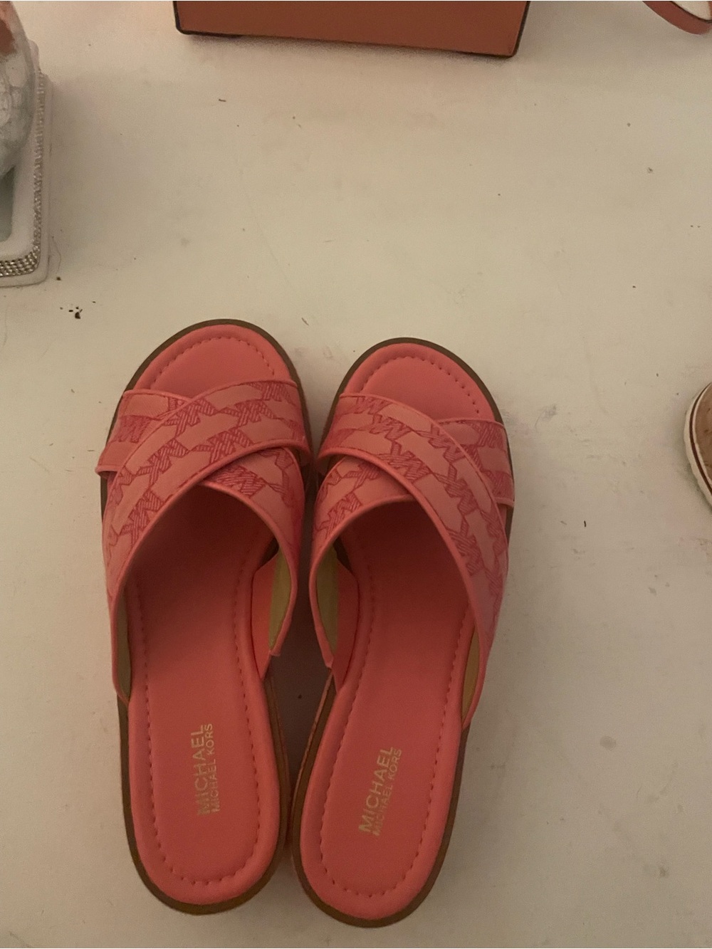 Michael Kors Coral Pink Crossover Slide Mules